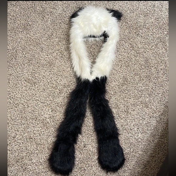 Fuzzy Panda Ears Hooded Scarf Hat w/ Hand Pockets, Fun Festival Fashion Cosplay - Picture 3 of 5